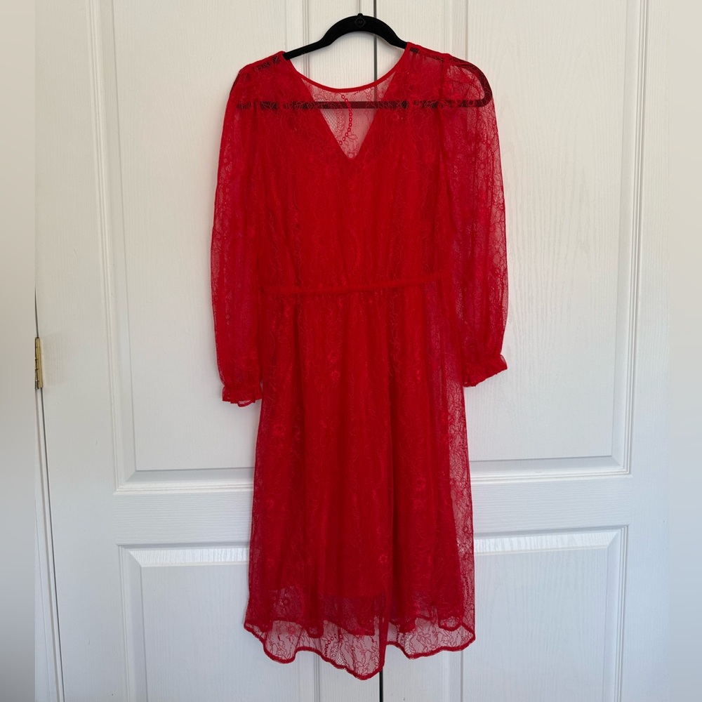 Banana Republic Vibrant Red Long Sleeve Dress